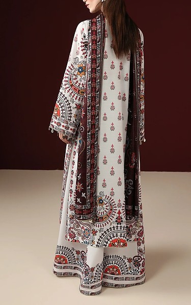 Jazmin Off-white Raw Silk Suit | Pakistani Embroidered Chiffon Dresses USA- Image 3