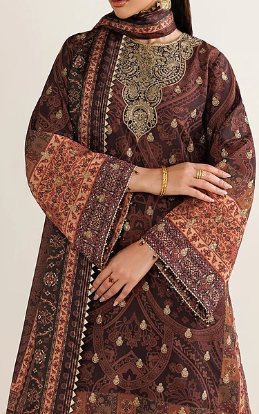 Jazmin Brown Silk Suit | Pakistani Embroidered Chiffon Dresses USA- Image 1