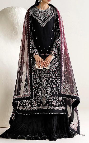 Jazmin Black Raw Silk Suit | Pakistani Embroidered Chiffon Dresses USA- Image 2
