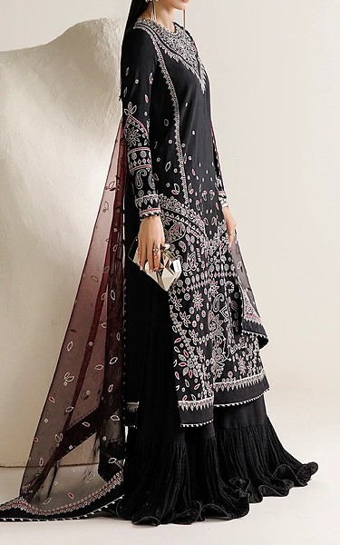 Jazmin Black Raw Silk Suit | Pakistani Embroidered Chiffon Dresses USA- Image 3