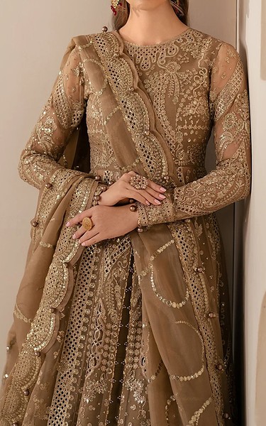 Jazmin Sand Gold Organza Suit | Pakistani Embroidered Chiffon Dresses USA- Image 2