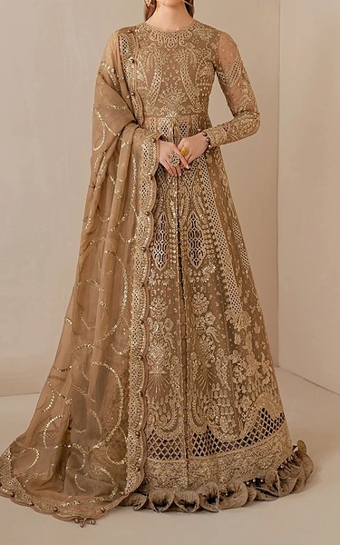 Jazmin Sand Gold Organza Suit | Pakistani Embroidered Chiffon Dresses USA- Image 3