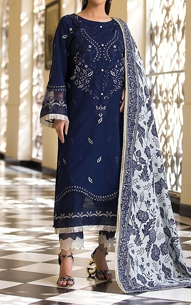 Khas Dark Blue Khaddar Suit | Pakistani Winter Dresses in USA- Image 1