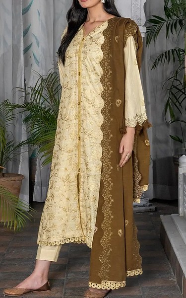 Khas Cream/Brown Khaddar Suit | Pakistani Winter Dresses in USA- Image 2