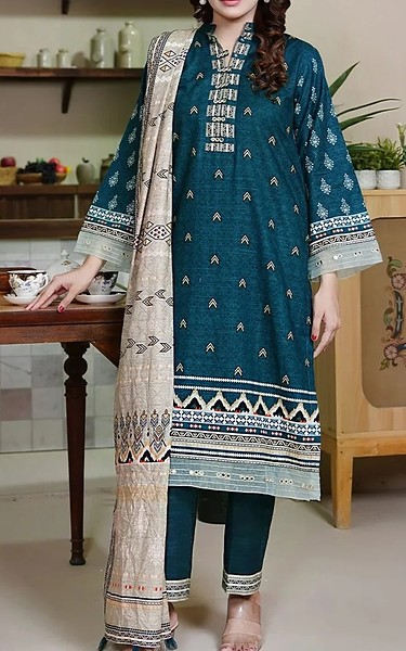Khas Teal Blue Khaddar Suit | Pakistani Winter Dresses in USA- Image 1