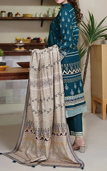 Khas Teal Blue Khaddar Suit | Pakistani Winter Dresses in USA- Image 2