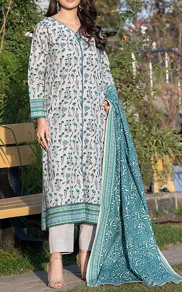 Khas Light Grey/Teal Khaddar Suit | Pakistani Winter Dresses in USA- Image 1