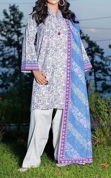Khas Off White/Blue Khaddar Suit | Pakistani Winter Dresses in USA- Image 1
