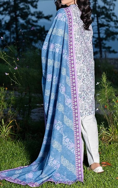 Khas Off White/Blue Khaddar Suit | Pakistani Winter Dresses in USA- Image 2