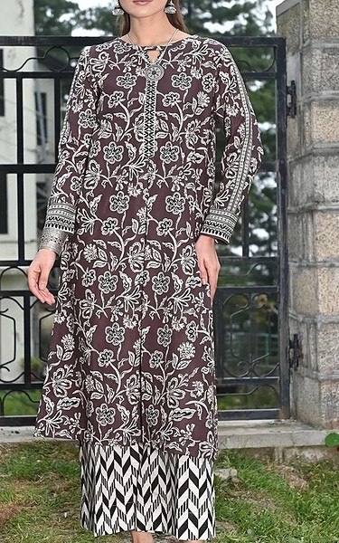 Khas Congo Brown/Off White Khaddar Suit (2 Pcs) | Pakistani Winter Dresses in USA- Image 1