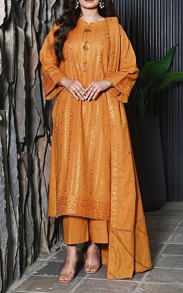 Khas Cadmium Orange Khaddar Suit | Pakistani Winter Dresses in USA- Image 1