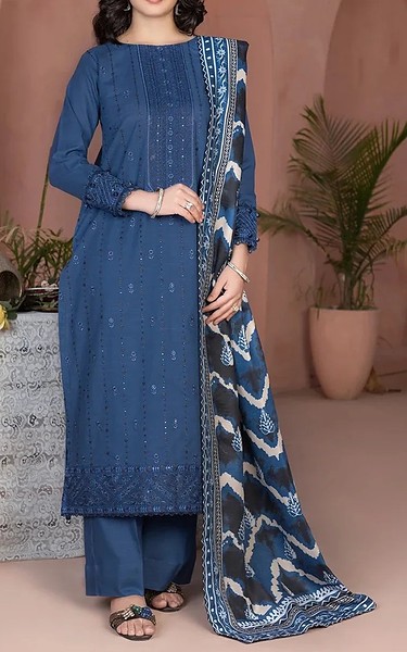 Khas Denim Blue Khaddar Suit | Pakistani Winter Dresses in USA- Image 1