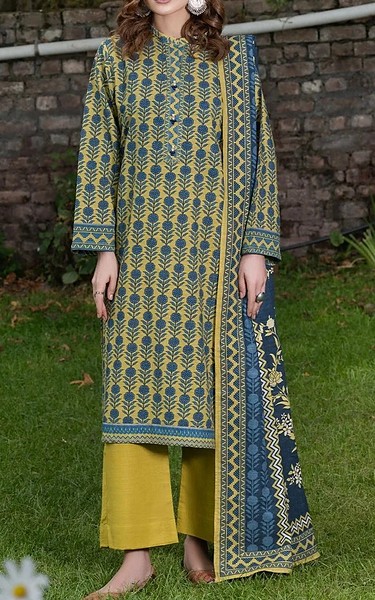 Khas Sand Gold/Blue Khaddar Suit | Pakistani Winter Dresses in USA- Image 1