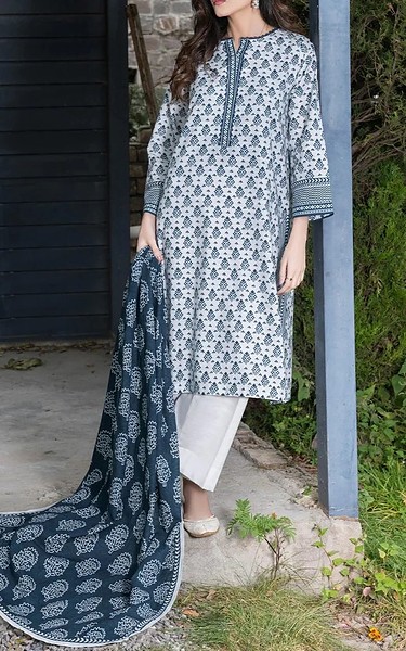 Khas Off White/Pickled Bluewood Khaddar Suit | Pakistani Winter Dresses in USA- Image 1