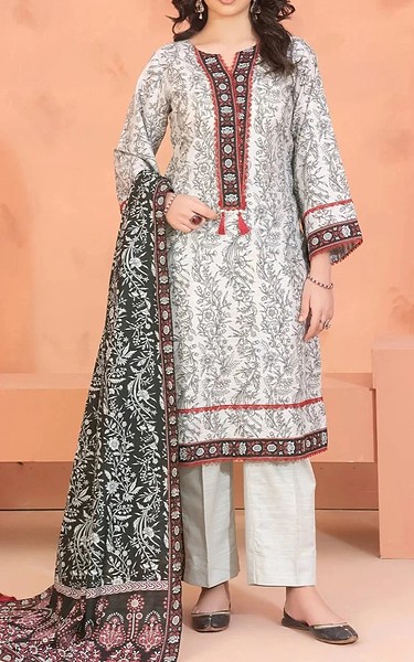 Khas Off White/Black Khaddar Suit | Pakistani Winter Dresses in USA- Image 1