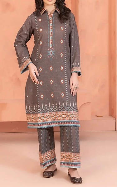 Khas Dark Taupe Khaddar Suit (2 Pcs) | Pakistani Winter Dresses in USA- Image 1