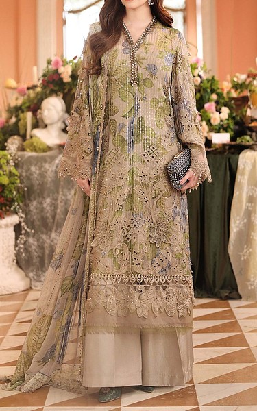 Maria B Beige Chiffon Suit | Pakistani Embroidered Chiffon Dresses USA- Image 1