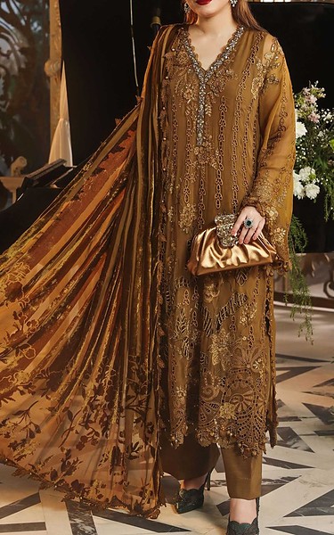 Maria B Bevar Brown Chiffon Suit | Pakistani Embroidered Chiffon Dresses USA- Image 2
