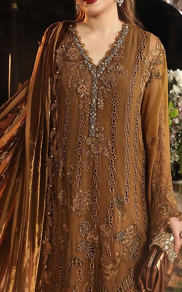 Maria B Bevar Brown Chiffon Suit | Pakistani Embroidered Chiffon Dresses USA- Image 3