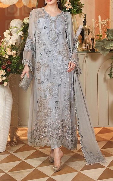 Maria B Grey Chiffon Suit | Pakistani Embroidered Chiffon Dresses USA- Image 1