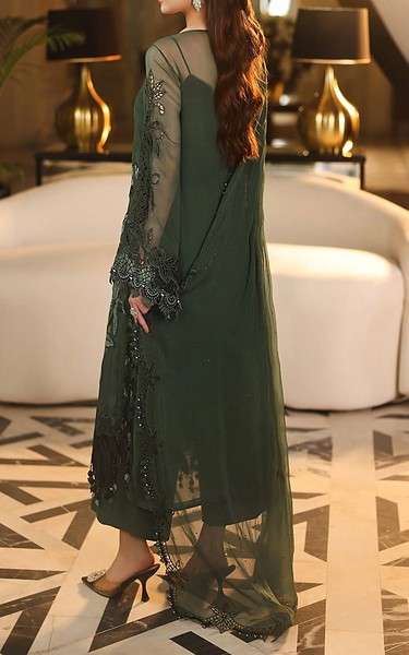 Maria B Green Organza Suit | Pakistani Embroidered Chiffon Dresses USA- Image 2