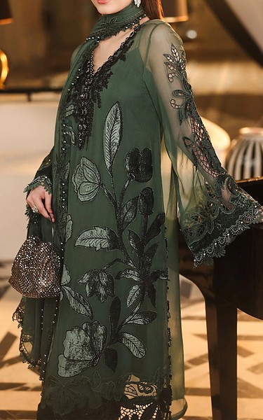 Maria B Green Organza Suit | Pakistani Embroidered Chiffon Dresses USA- Image 3
