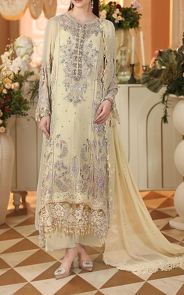 Maria B Lime Yellow Chiffon Suit | Pakistani Embroidered Chiffon Dresses USA- Image 1