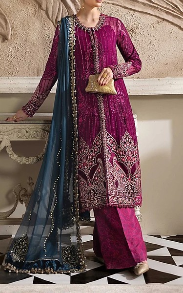 Maria B Indigo Chiffon Suit | Pakistani Embroidered Chiffon Dresses USA- Image 1