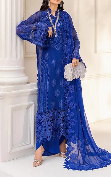 Maria B Royal Blue Chiffon Suit | Pakistani Embroidered Chiffon Dresses USA- Image 1