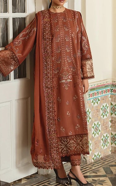 Marjjan Rust Karandi Suit | Pakistani Winter Dresses in USA- Image 1