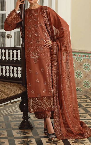 Marjjan Rust Karandi Suit | Pakistani Winter Dresses in USA- Image 2