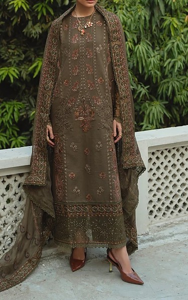 Marjjan Lisbon Brown Karandi Suit | Pakistani Winter Dresses in USA- Image 1
