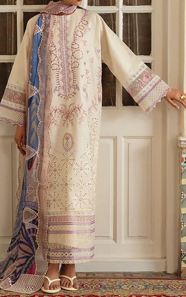 Marjjan Off White Karandi Suit | Pakistani Winter Dresses in USA- Image 1