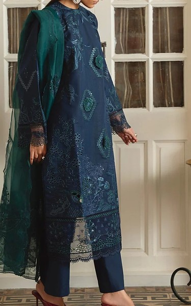 Marjjan Navy Karandi Suit | Pakistani Winter Dresses in USA- Image 2