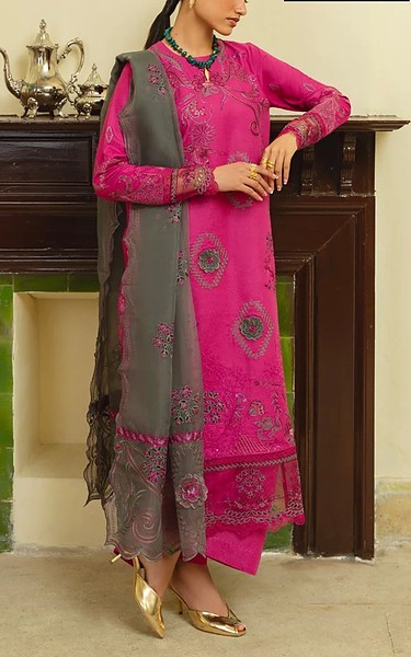 Marjjan Cerise Pink Karandi Suit | Pakistani Winter Dresses in USA- Image 1