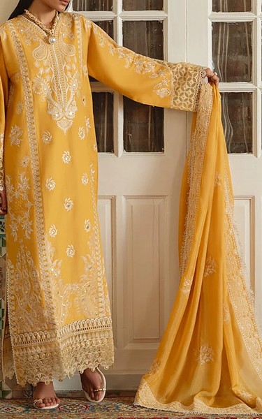 Marjjan Mustard Karandi Suit | Pakistani Winter Dresses in USA- Image 1