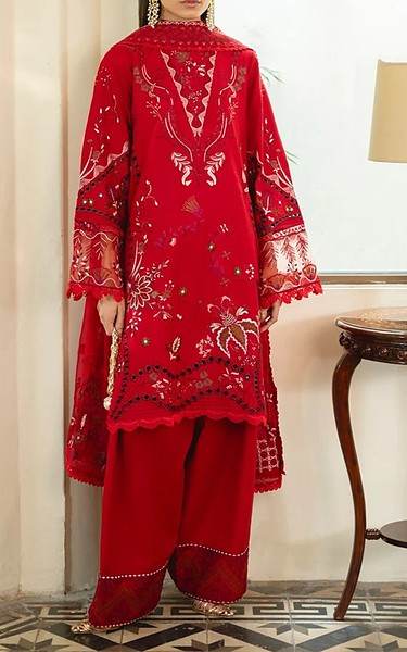 Marjjan Red Karandi Suit | Pakistani Winter Dresses in USA- Image 1