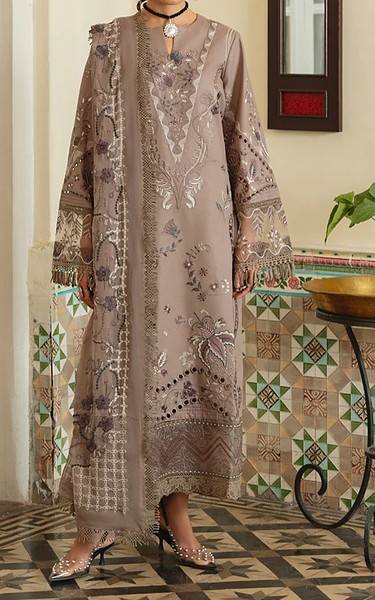 Marjjan Dusty Grey Karandi Suit | Pakistani Winter Dresses in USA- Image 1
