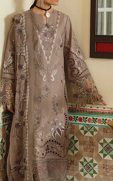 Marjjan Dusty Grey Karandi Suit | Pakistani Winter Dresses in USA- Image 2