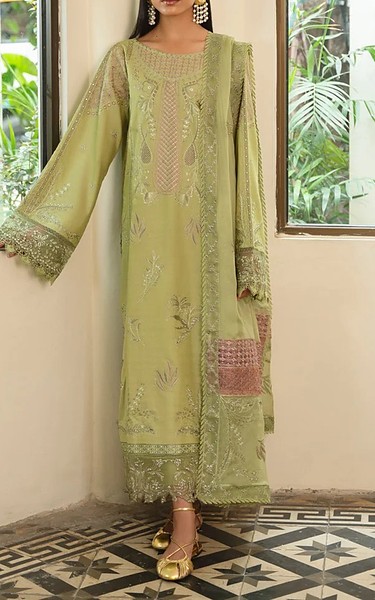Marjjan Light Olive Karandi Suit | Pakistani Winter Dresses in USA- Image 1