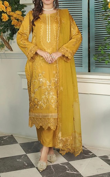 Marjjan Mustard Viscose Suit | Pakistani Winter Dresses in USA- Image 1