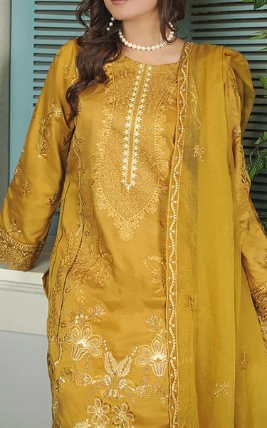 Marjjan Mustard Viscose Suit | Pakistani Winter Dresses in USA- Image 2
