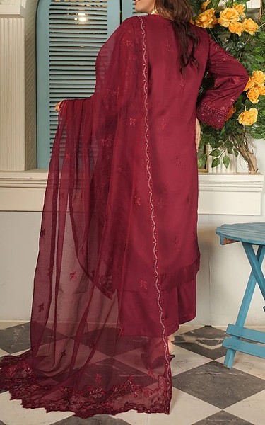 Marjjan Deep Carmine Viscose Suit | Pakistani Winter Dresses in USA- Image 2