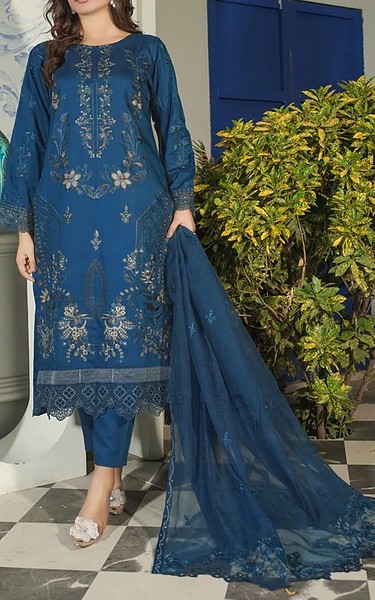 Marjjan Denim Blue Viscose Suit | Pakistani Winter Dresses in USA- Image 1