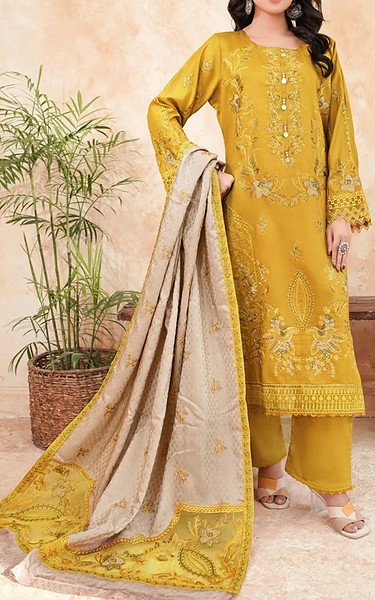 Marjjan Mustard Viscose Suit | Pakistani Winter Dresses in USA- Image 1