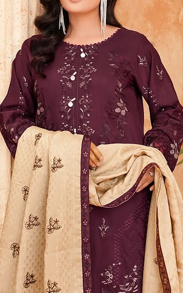 Marjjan Wine Berry Viscose Suit | Pakistani Winter Dresses in USA- Image 2