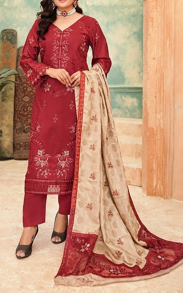 Marjjan Deep Carmine Viscose Suit | Pakistani Winter Dresses in USA- Image 1