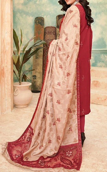 Marjjan Deep Carmine Viscose Suit | Pakistani Winter Dresses in USA- Image 2