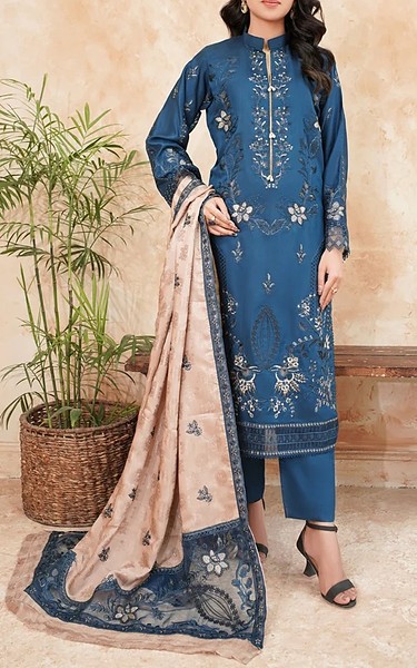 Marjjan Denim Blue Viscose Suit | Pakistani Winter Dresses in USA- Image 1