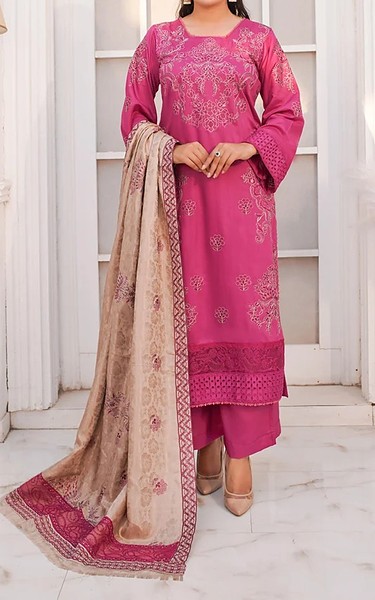 Marjjan Cerise Pink Viscose Suit | Pakistani Winter Dresses in USA- Image 1